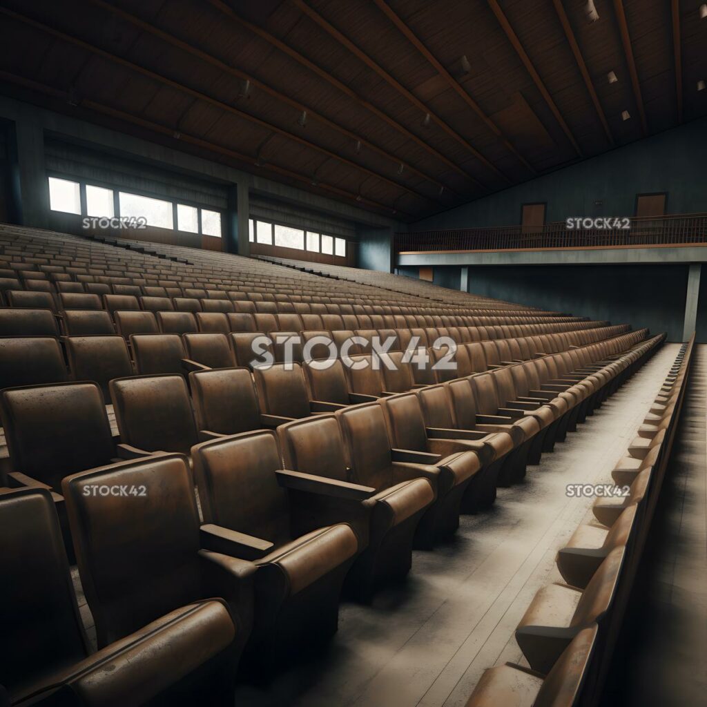 Una vista de una gran sala de conferencias llena de asientos vacíos ci uno