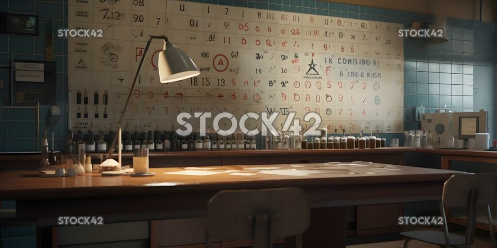 Ansicht eines Chemielabors an einer Universität mit einer Periodentafel