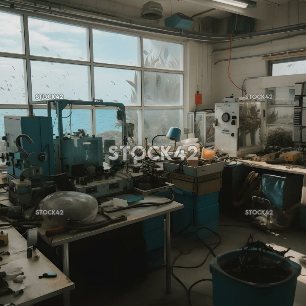 A view of a university oceanography lab with tanks of sea one