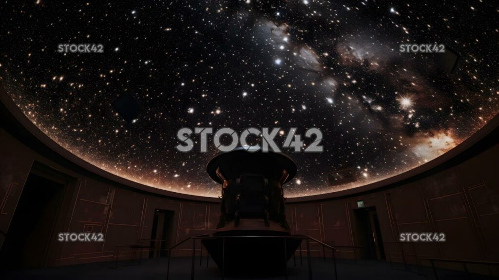 A view of a university planetarium with a starry sky proj one