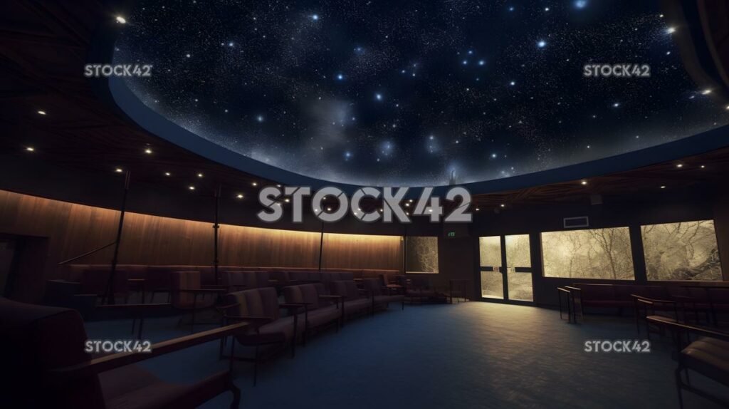 A view of a university planetarium with a starry sky proj two