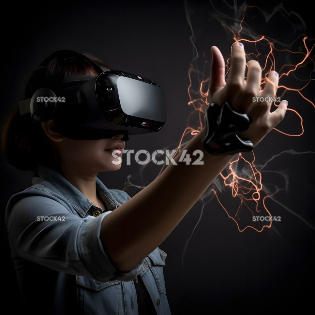 A virtual reality headset and hand controllers enabling a four