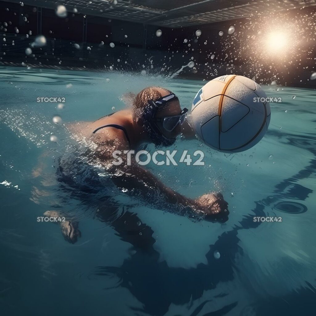 A water polo player treading water and passing the ball d