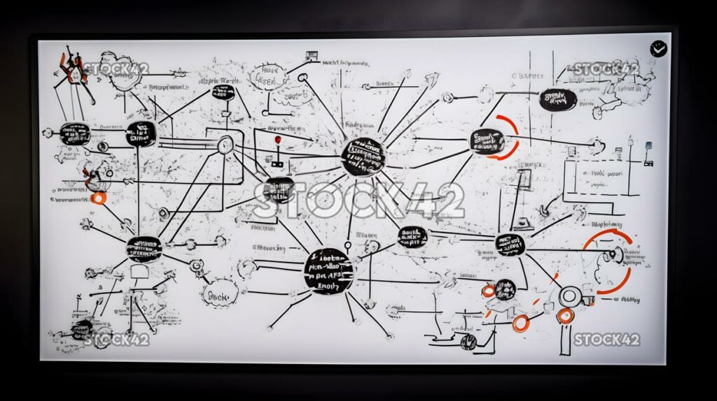 Ein Whiteboard mit Mindmap für eine neue Geschäftsidee Hype one