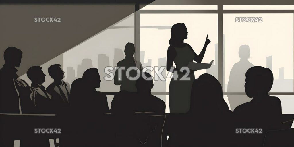 A woman is giving a motivational speech to a group of emp