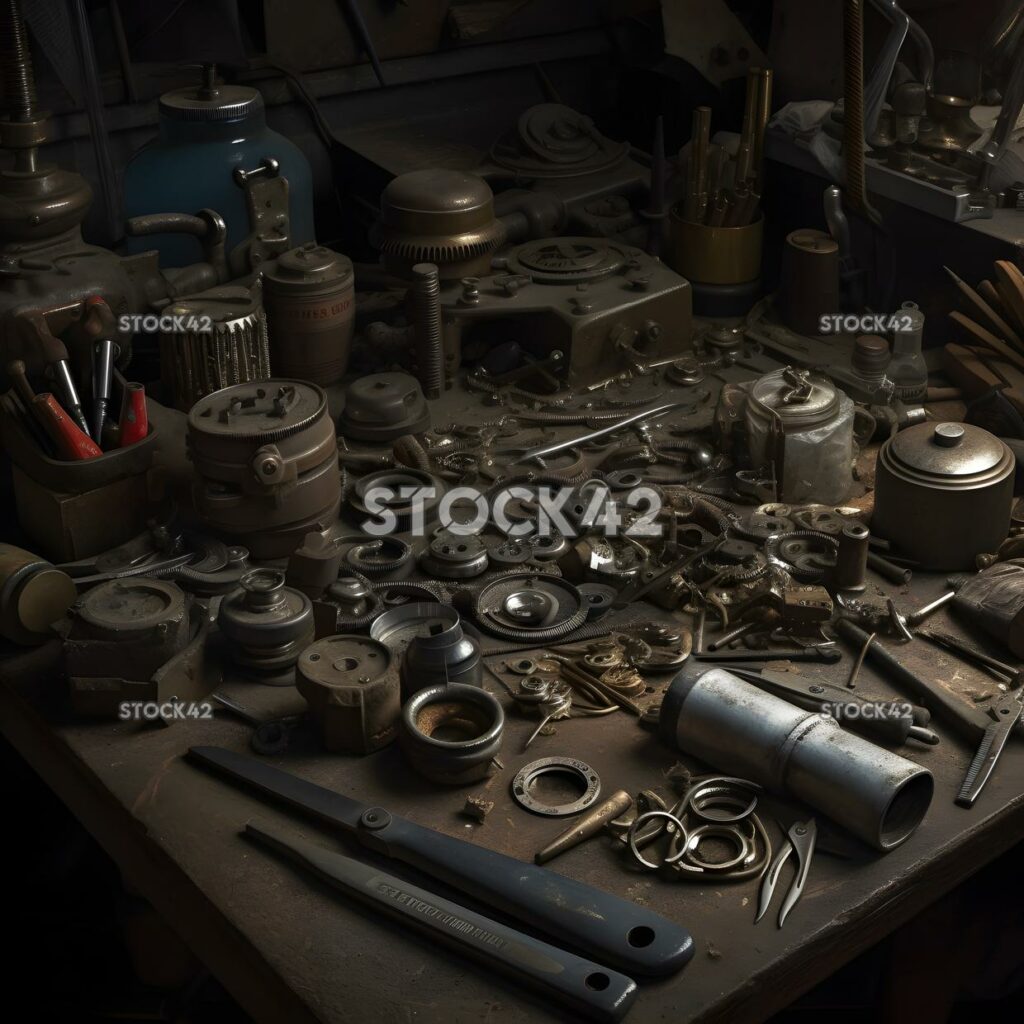 A workshop filled with metalworking tools such as grinder