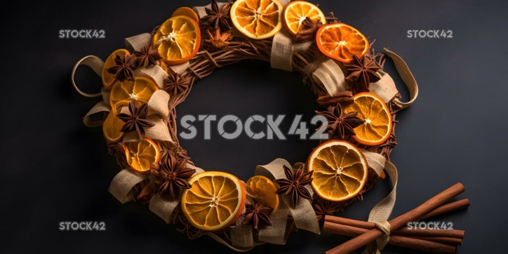 A wreath made of dried oranges and cinnamon sticks