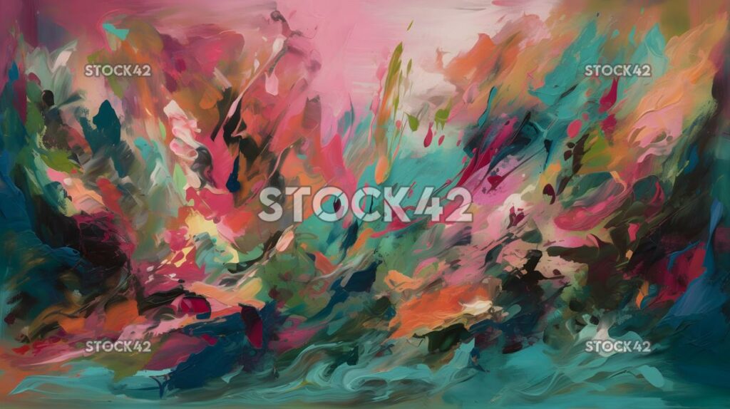 Abstract brush strokes in vibrant shades of pink blue and