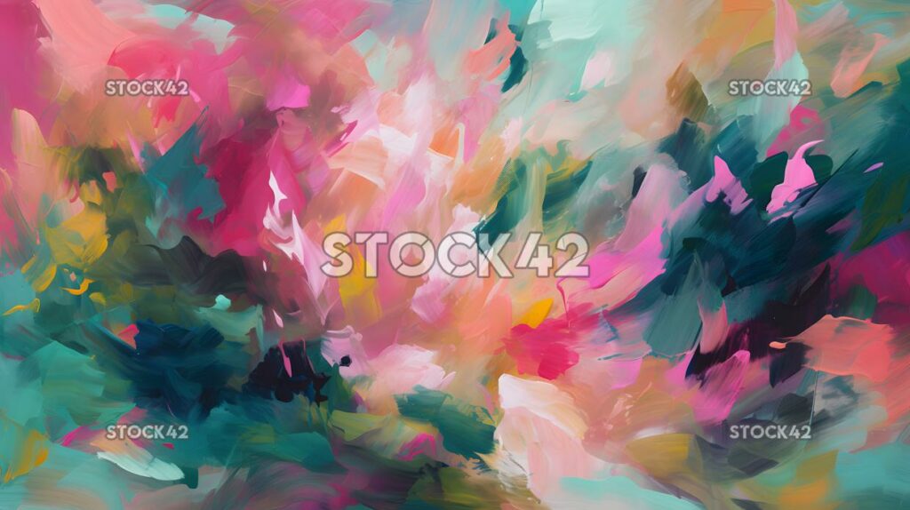 Abstract brush strokes in vibrant shades of pink blue and one