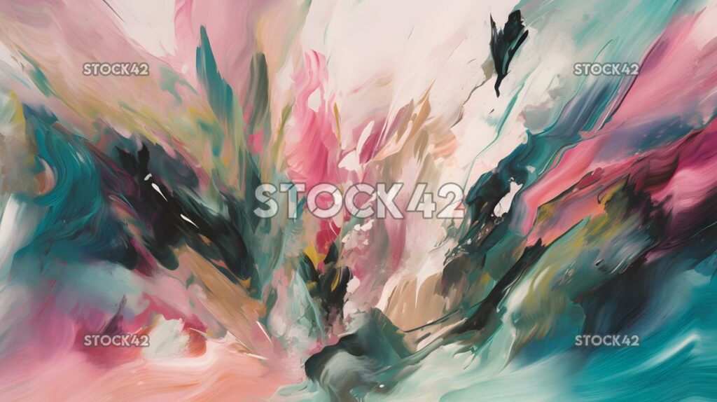 Abstract brush strokes in vibrant shades of pink blue and three