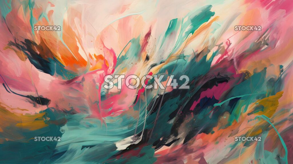 Abstract brush strokes in vibrant shades of pink blue and two