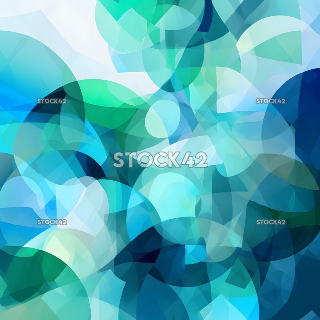 Abstract geometric shapes in shades of blue and green ove one