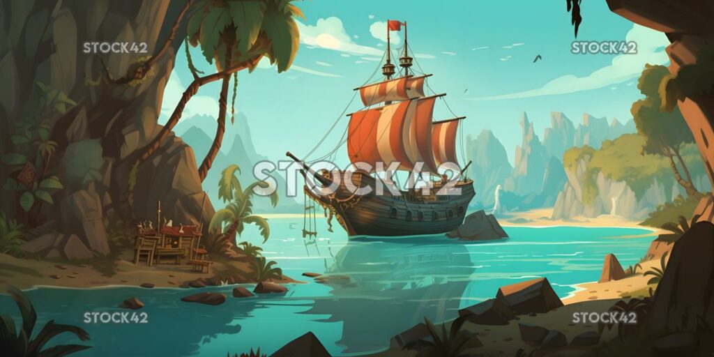 Adventure game with a pirate theme and hidden treasure