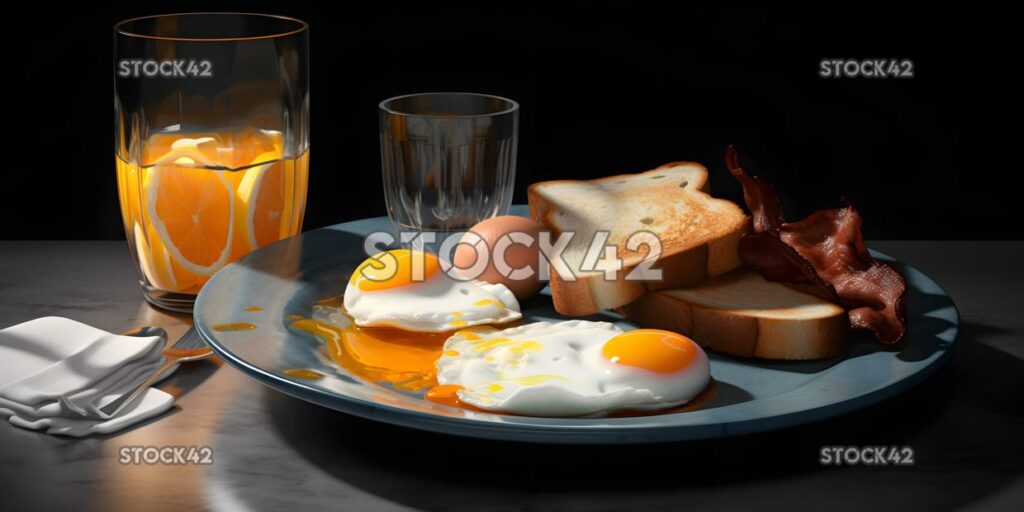 Aheartybreakfastofeggsbaconandtoastwithacupo