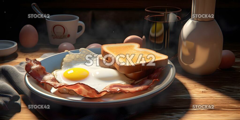 Aheartybreakfastofeggsbaconandtoastwithacupo one