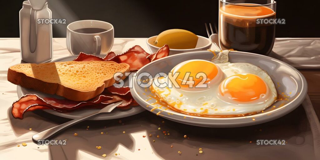 Aheartybreakfastofeggsbaconandtoastwithacupo two