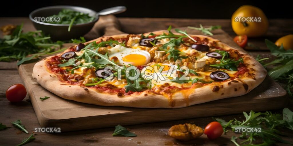 Hausgemachte Pizza mit frischem Belag und goldenen Knuspern