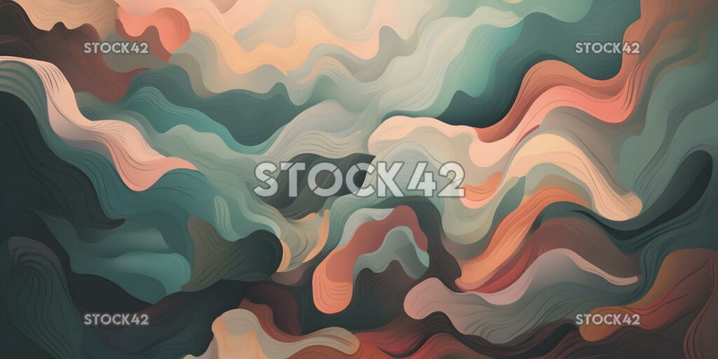 An abstract background with flowing shapes and muted colo three