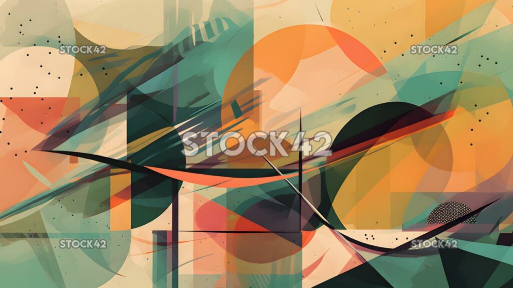 An abstract design with overlapping shapes and colors one