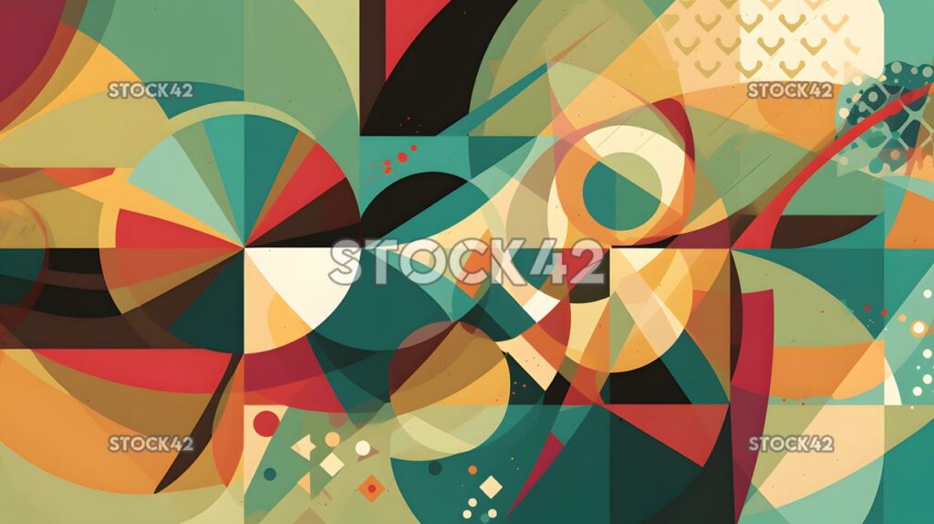 An abstract design with overlapping shapes and colors two