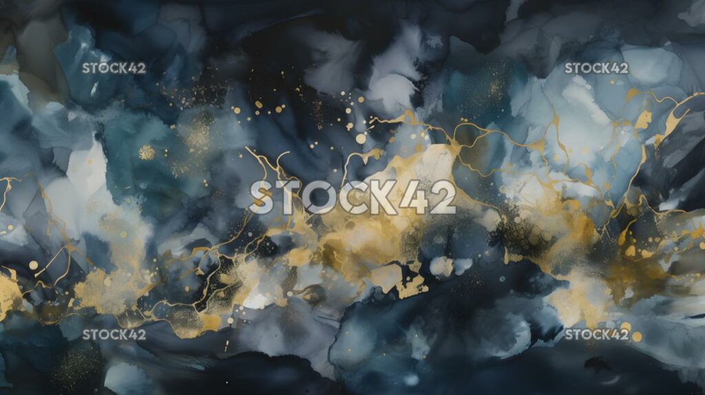 Ein abstraktes Aquarell mit Gold- und Silber-Metallic-Waschung