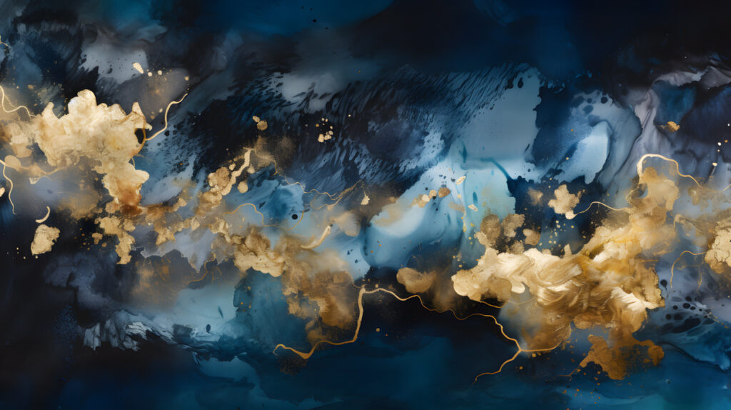 An abstract watercolor wash with gold and silver metallic two