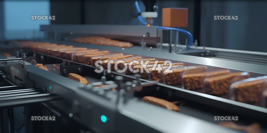 Una máquina automatizada de montaje y envasado de productos alimenticios