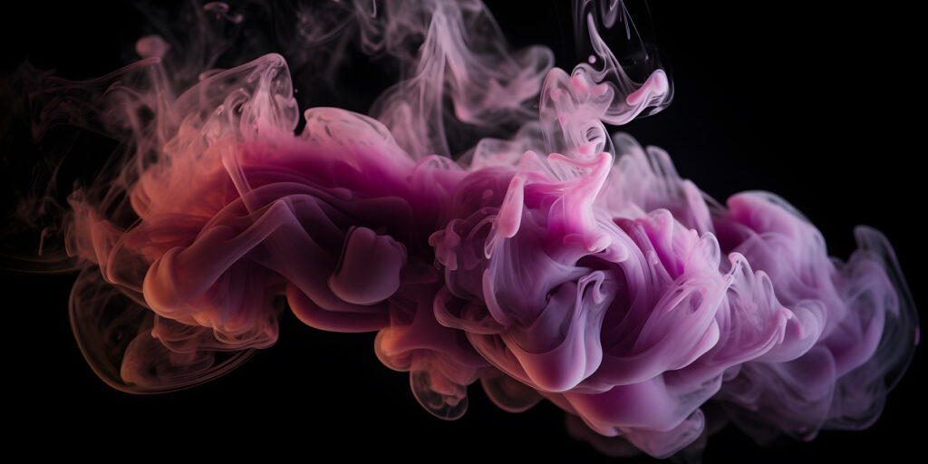 An ethereal cloud of pink and purple smoke on a black bac