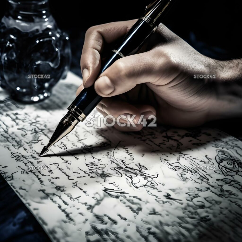 An executive signing a document with a fountain pen Hyper