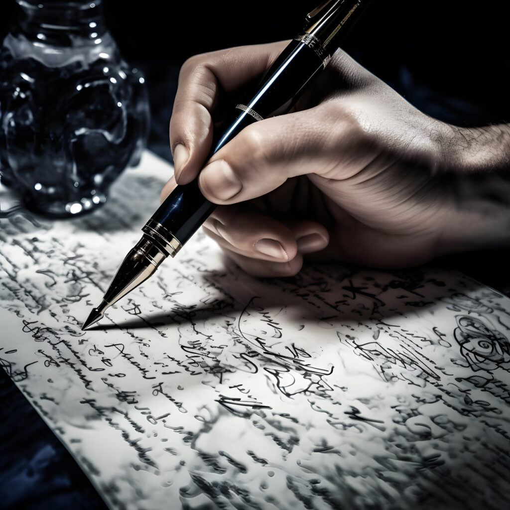 An executive signing a document with a fountain pen Hyper