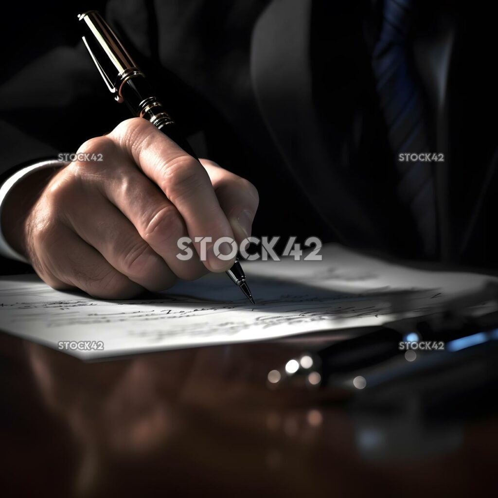 An executive signing a document with a fountain pen Hyper one