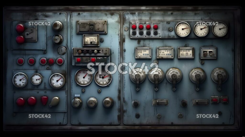 An industrial control panel with various switches and dia