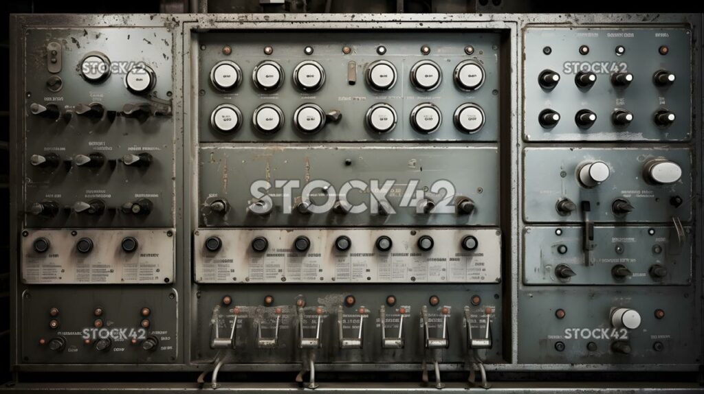 An industrial control panel with various switches and dia two