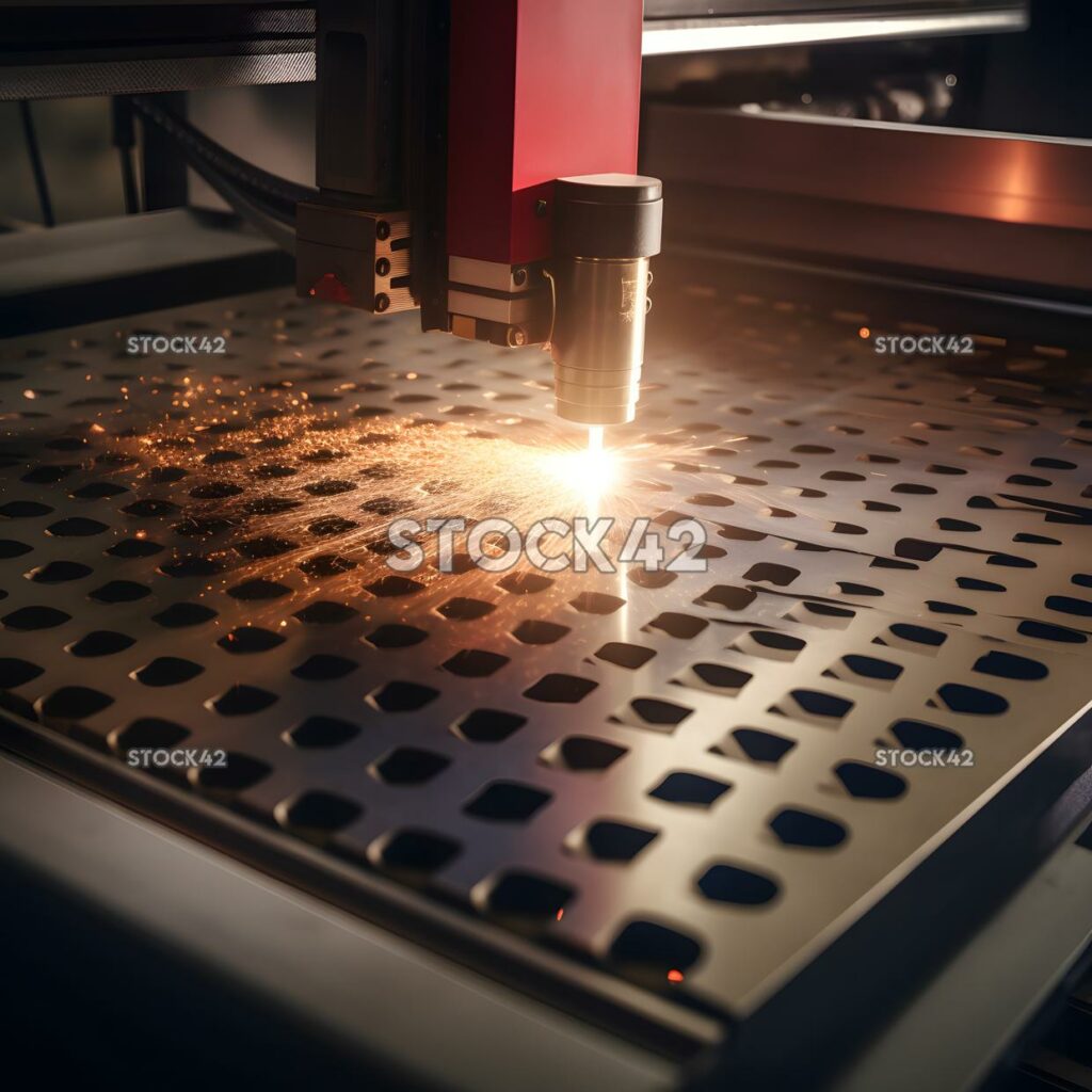 An industrial laser cutter slicing through a sheet of met one