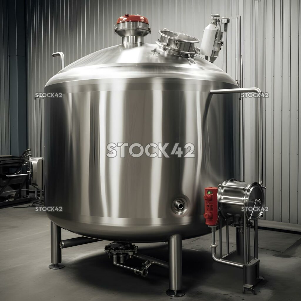 An industrial mixing tank with a stirring blade