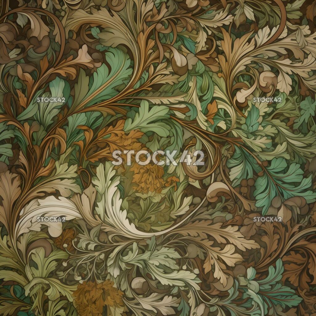 An intricate pattern of swirling vines and leaves in shad