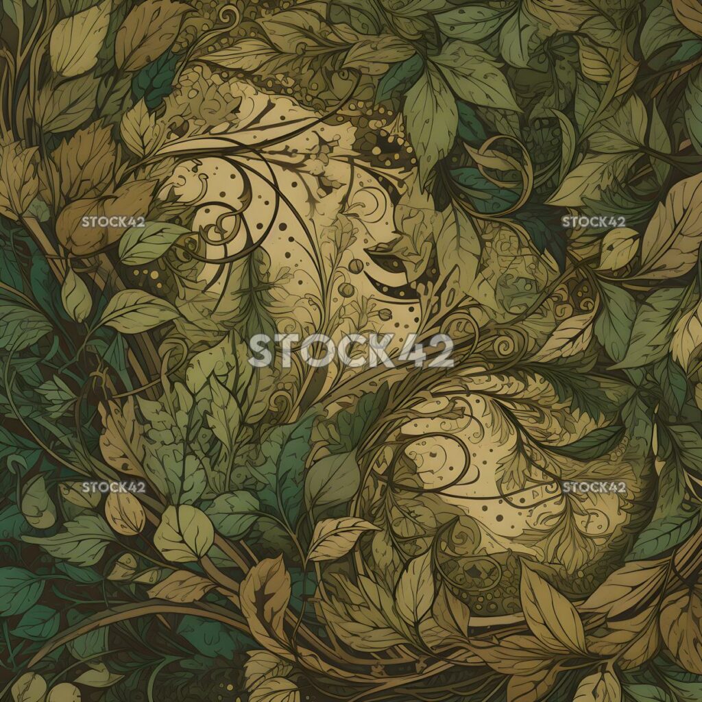 An intricate pattern of swirling vines and leaves in shad one