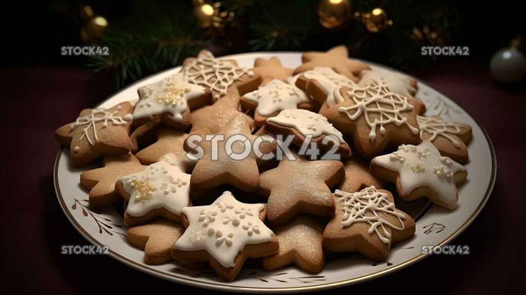 AplateofChristmascookiesintheshapeofstarstree