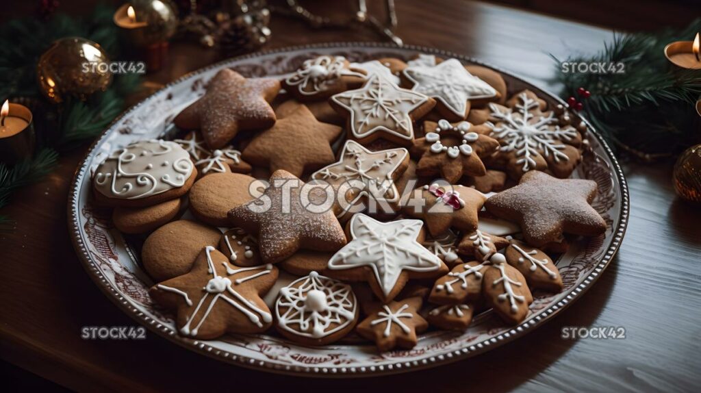 Ein Teller mit Weihnachtsplätzchen in Form eines Sternenbaums