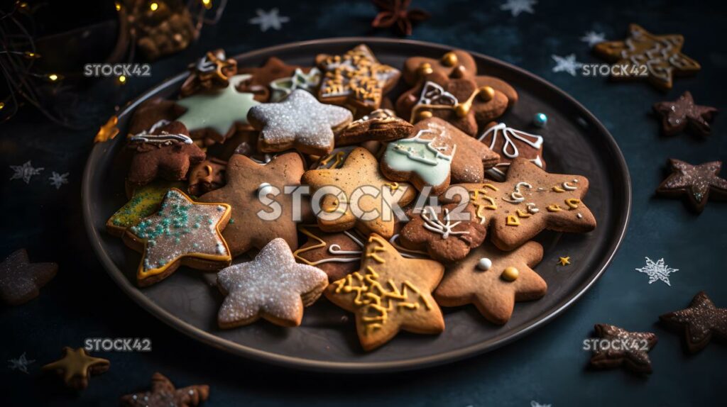 Ein Teller mit Weihnachtsplätzchen in Form von Sternenbaum drei