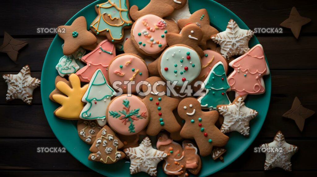 Ein Teller mit Weihnachtsplätzchen in Form von Sternenbaum zwei