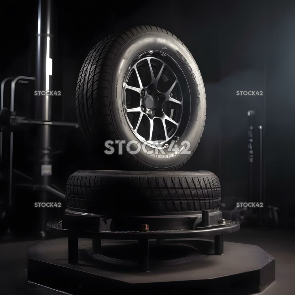 Balancing tires on a car using a tire balancing machine a one