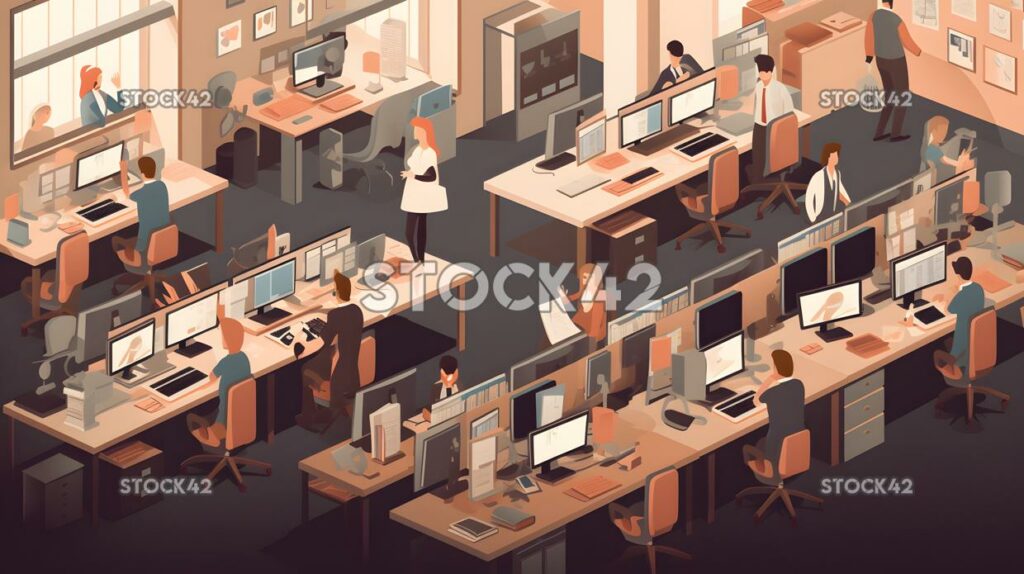 Business busy office with people working at their desks u