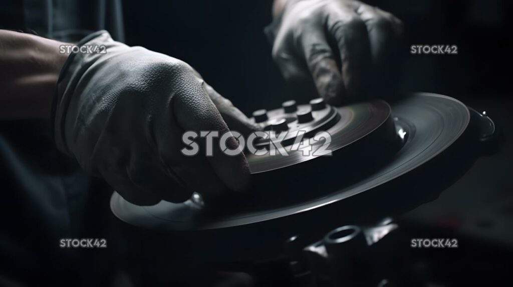 Close-up of mechanic hands replacing car brake pads dynam one