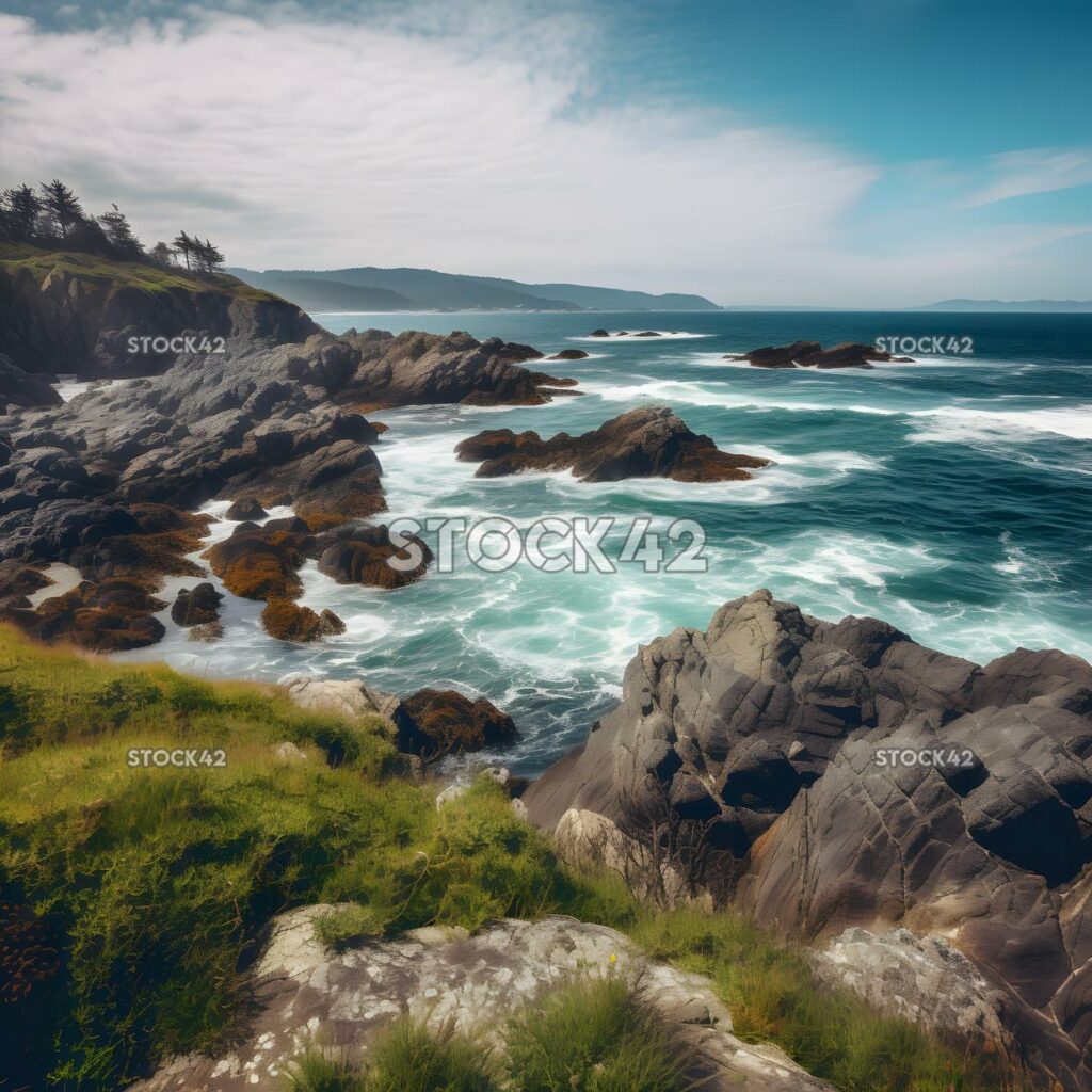 Coastal beauty a stunning view of the ocean and the rocky two