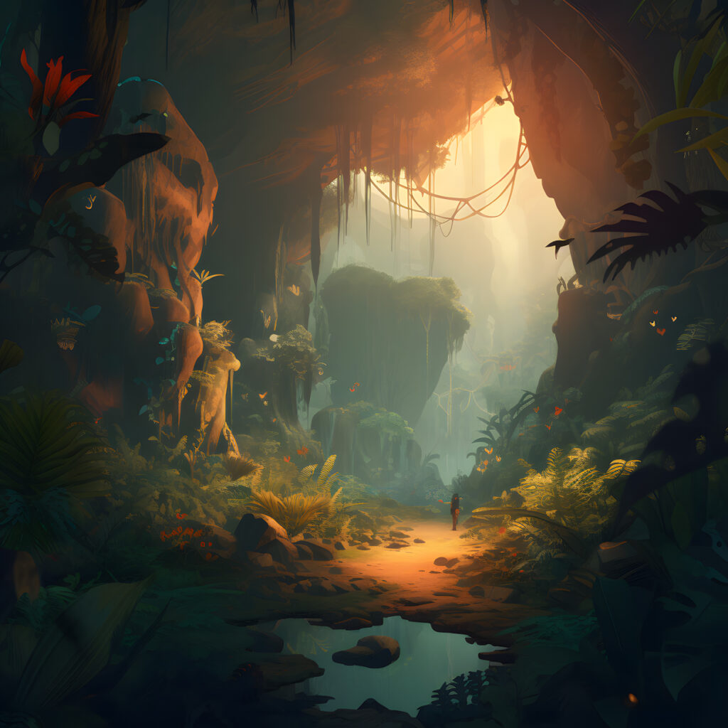 Console Gaming adventure game create a jungle landscape three