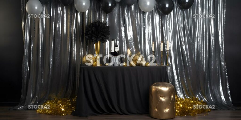 Create a photo booth backdrop for a New Year Eve party wi