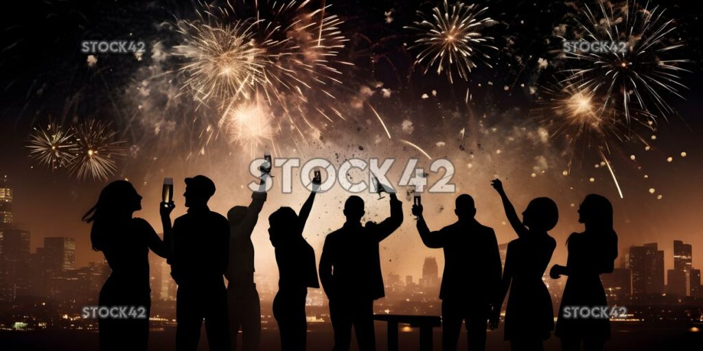 Create a picture of a group of people celebrating New Yea