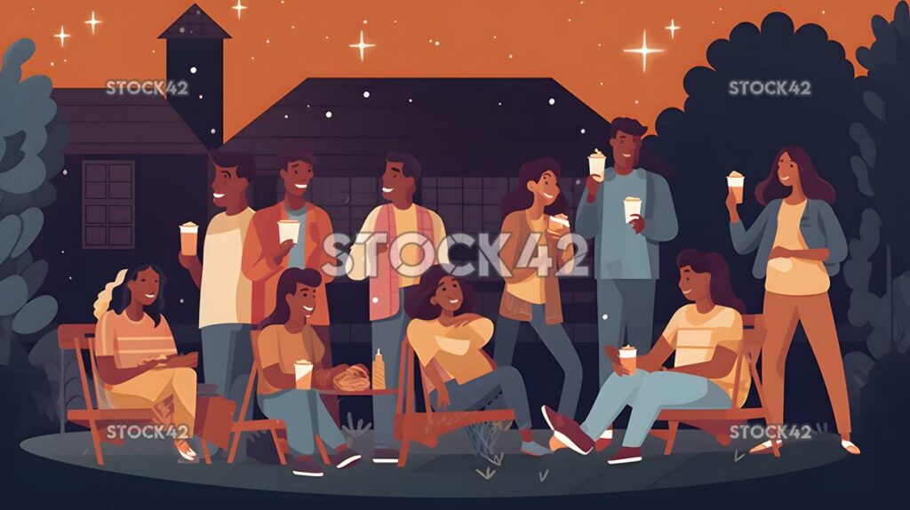 Create a picture of a group of people having a backyard m two