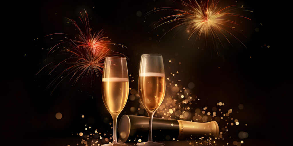 Create a poster for a New Year Eve party with a champagne one